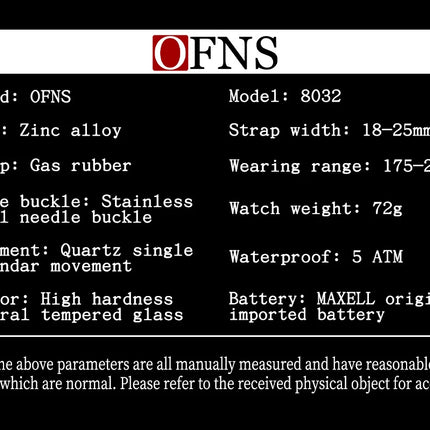OFNS High Quality Fashion Men's Quartz Watch Calendar Luminous Display 50M Waterproof Luxury Watches Rubber Strap Men's Watch