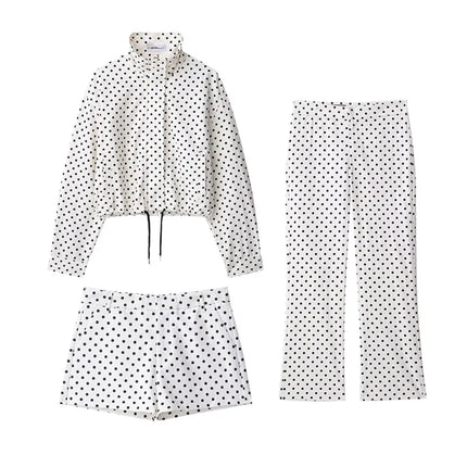 HH Woman Autumn Long Sleeves Turtleneck Zipper With Pockets Drawstring Casual Coats Women Fashion Polka Dot Printed Jacket