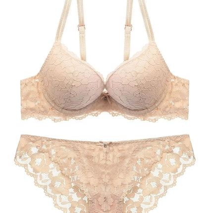 1 Set Elegant Lace Embroidery & Breathable Fabric Lingerie Set: Push-Up Bra, Drop Waist Sheer Panty - Ultimate Valentine's Day