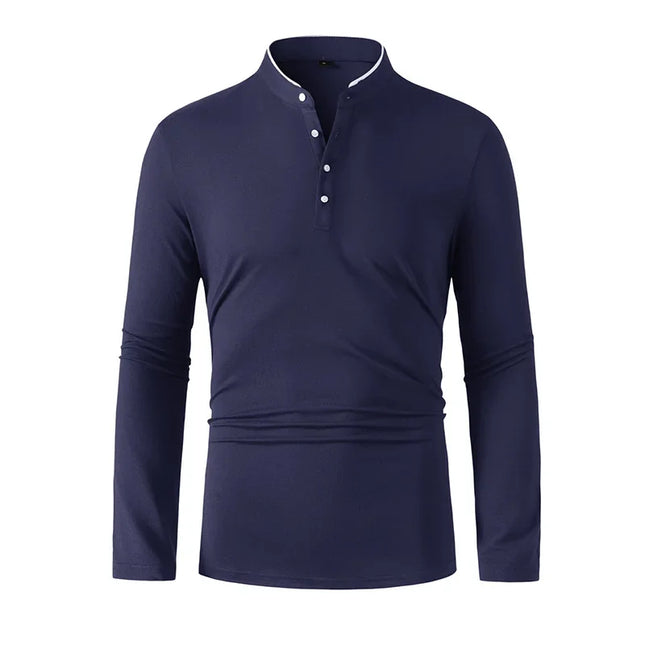 2025 New Men's Casual and Fashionable Solid Color Long-Sleeved Stand-Up Collar T-Shirt Summer Versatile and Comfortable Top