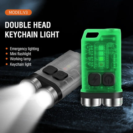 V3 EDC Flashlight Mini Keychain 900LM Super Bright Multifunctional LED Torch USB Rechargeable Waterproof Camping Lantern