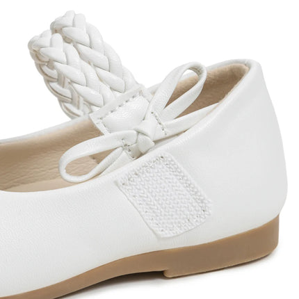 KIDSUN Fashion White Kids Girls Dress Shoes PU Leather Princess Wedding Party School Shoes Low Heel Flats for Little Big Kids