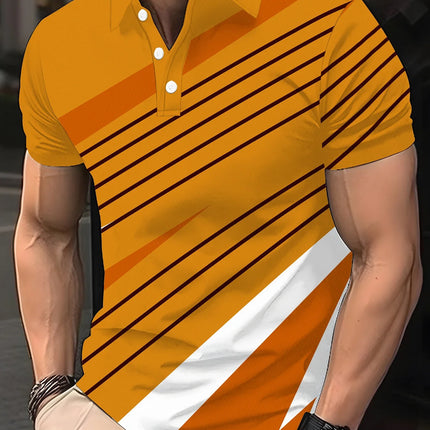Color block men's shirts, fashionable striped printed T-shirts, men's shirts, polo shirts, short-sleeved lapels, designer T-shir