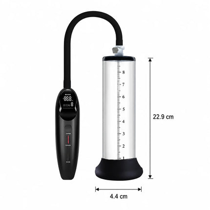 Electric Male Vacuum Pump with Clear Measuring Cylinder Digital Display Black Hose and Man Masturbation Trainer Sex Toy