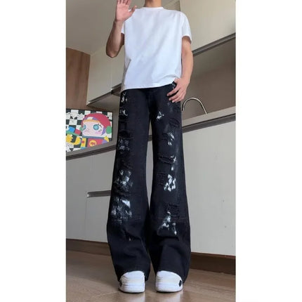 New Men's Jeans 2026 Ripped Straight Man Pants Loose Fit Denim Trendy Lightweight Summer
