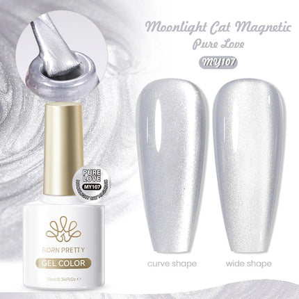 BORN PRETTY 10ml Flow Light White Cat Magnetic Gel Nail Polish Ultra Shine Soak Off UV Gel Mirror Glass Bead Gel Nail Art
