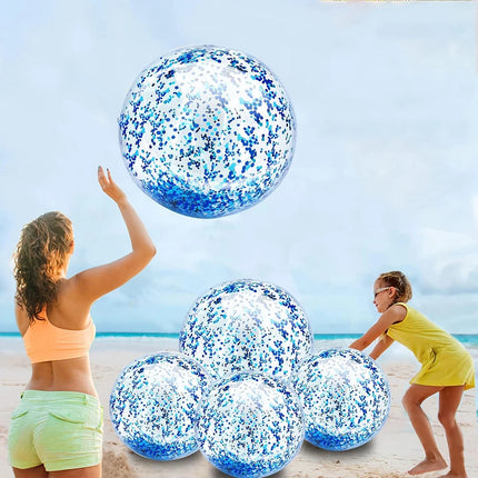 1 Piece Colorful Sequin PVC Inflatable Beach Ball - Transparent Sequined Toy for Pool Parties, Family Games, Kids Play, Indoor &