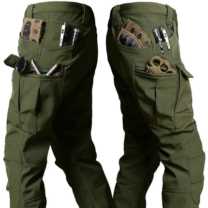 Winter Tactical Pants Men Shark Skin Soft Shell Cargo Trousers Outdoor Multi-pocket Windproof Waterproof Combat Pant S-4XL