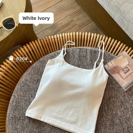 New Women's Slim Fit Tank Top Pure Color Summer Outerwear with Chest Pad Bal Base irt Sli Versatile Casual Wear
