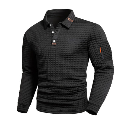 New Men's Spring Autumn Golf Fitness Checkered Long Sleeve Polo Shirt Quick Dry Breathable UPF50+ Athletic Fit Casual Cuff Pocke