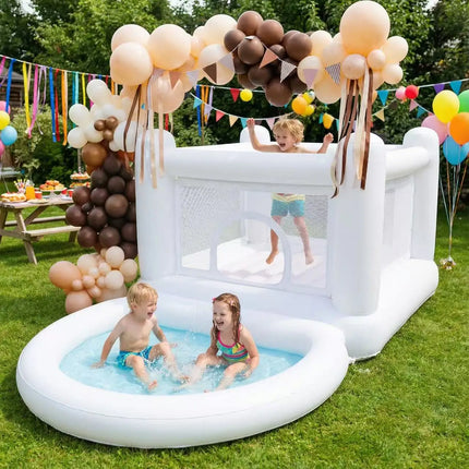 White Bounce House with Pump Ball Pit for Kids 3-6 Birthday Indoor or Outdoor Playhouse Customizatio