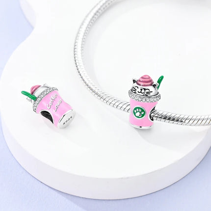 Charm 925 Sterling Silver Pink Pendant Charm Fit Original Charm Bracelet Necklace Beads DIY Jewerlry Accessories