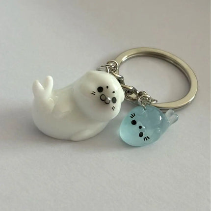 Cute 3D Night Light Sea Lion Seal Keychain Charm Pack Accessories Fish shaped Keychain Pendant Couple Friend Gift