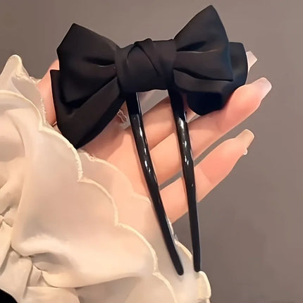 1/2pcs Fashion Women Bow U-shaped Hair Clip Suitable for Girl Daily Wear Accessory Elegant Black Boutique Hairpin Hair Accessory
