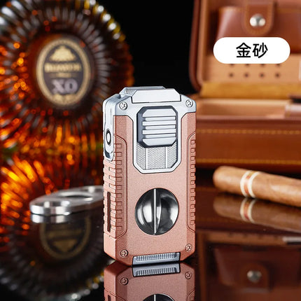 Portable Multi-function Jet Lighter with V-shaped Cigar Cutter Cigar Cigarette Holder Men's Cigarette Lighter, Gentleman's Taste