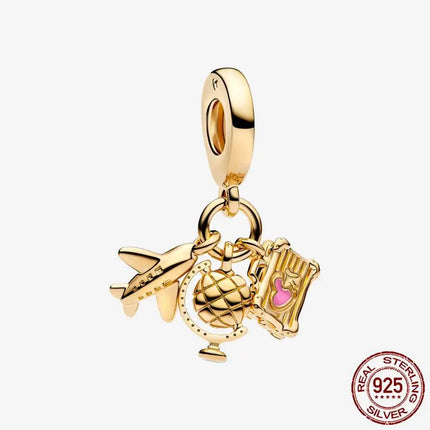 Key & Lock 925 Sterling Silver Pave Moon Heart Flower Dangle Charms Fit Original Bracelet Beads Jewelry DIY Gift plata de ley
