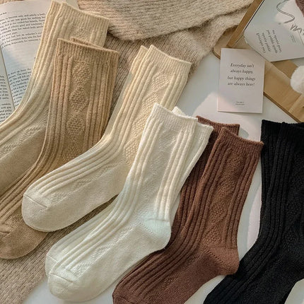 New Cashmere Wool Socks Women's Winter Thicken Warm Black White Pack Set Thermal Japanese Fashion Solid Color