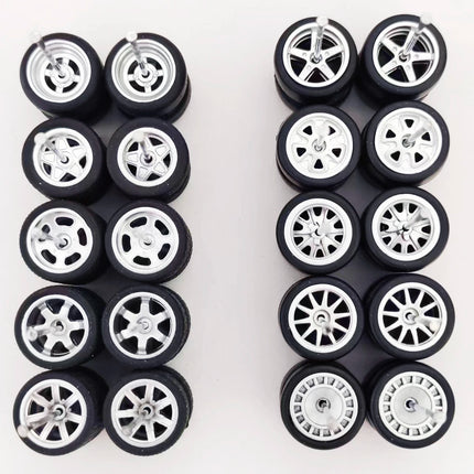 10 Sets 11/12/13/14/17mm 1/64 Alloy Car Wheels Rubber Tires W Axle for HW/Matchbox/Domeka/Evo 1:64 Car Model SUV Off Road Truck