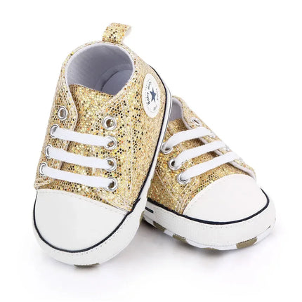 2024 Newborn Sequined Canvas Baby Sneakers Casual Baby Boys Girls Toddler Multi-Color Soft Sole Non-slip Walking Shoes