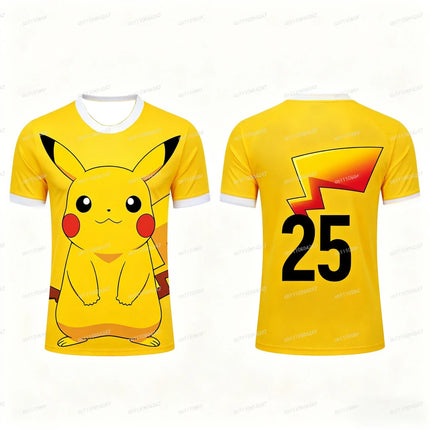 2026 Hot Sale Pikachu Jersey T-shirt Anime Pokemon Cartoon Lightning Print Short Sleeve Sport Tee Casual Summer Tops Streetwear