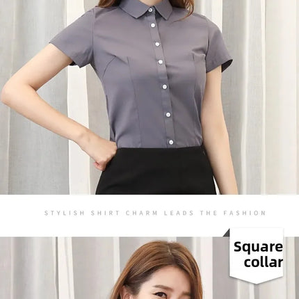 White Women's Shirt Short Sleeve Spring Summer New Work Uniform Formal Long Sleeve Black Blue Professional Clothing Female Blouse