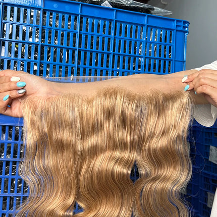 Body Wave #27 Colored 13x4 Transparent Lace Frontal Human Hair Bleached Knots Prepluck 100% Raw Virgin Human Hair Closure Only