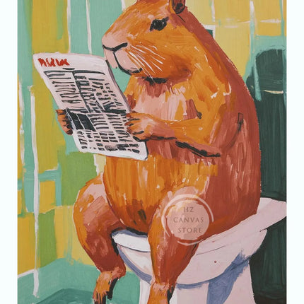 Adorable Capybara Dachshund Penguin Cat Bathroom Wall Art Canvas Poster Dopamine Decor Funny Animal Illustration Poster for Home