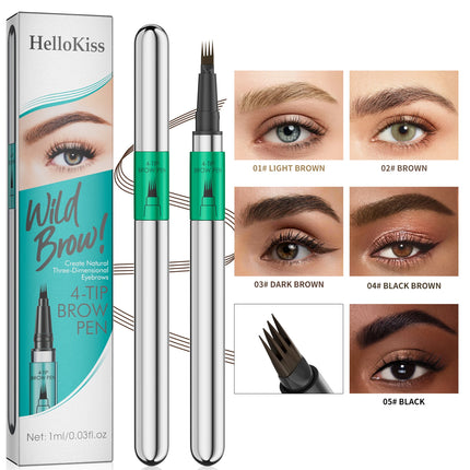 Hellokiss Waterproof Eyebrow Pen, Microblading Eyebrow Pencil With 4 Split Head, Natural Looking Brows Makeup ( 5 Colors)