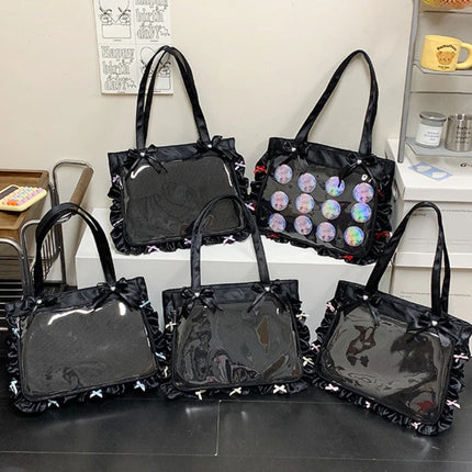Japan Style Anime Messenger Bag Large Capacity Preppy Style Shoulder Bag with Bow Ribbon Women Handbag