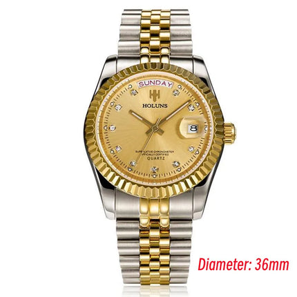 Holuns Luxury Classic 36/41mm Gold Men's Watches Japan MIYOTA Quartz Movt Stainless Steel Classic Business Wristwatch Waterproof