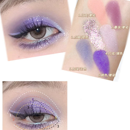 6 Colors Eye Shadow Palette Iris Purple Glitter Pearly Eyeshadow Palette Fashion Korean Shiny Eye Shadow Charming Eye Makeup