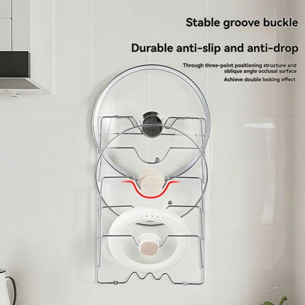 Wall Mounted Pot Lid Rack Multi-Functional Kitchen Storage Holder Perforated 5 Layers for Household Use