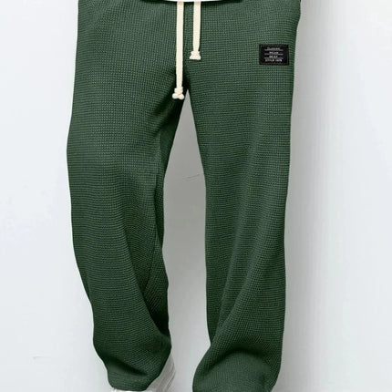 Men's Spring-Autumn Trendy Brand Loose-Fitting Stretchy Straight-Leg Sweatpants. Waffle Fabric. Micro-Bouncy Sporty Casual Pants