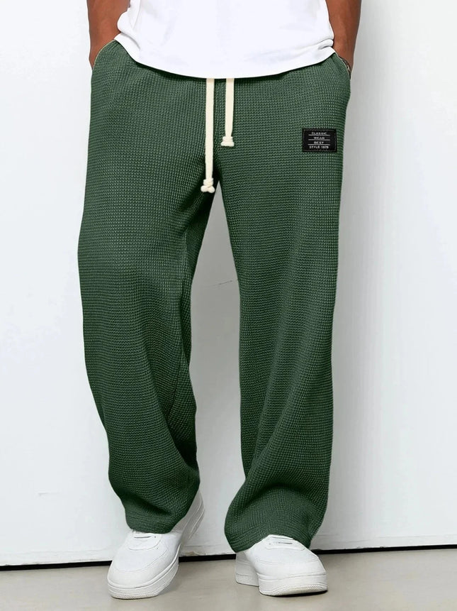 Men's Spring-Autumn Trendy Brand Loose-Fitting Stretchy Straight-Leg Sweatpants. Waffle Fabric. Micro-Bouncy Sporty Casual Pants