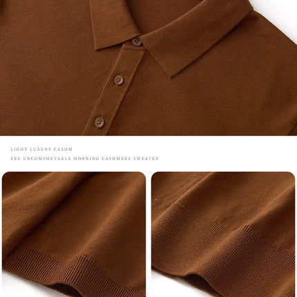 100% Lyocell men's T-shirt casual solid color knitted pullover short sleeved loose POLO collar Tees Pull on vest Tops