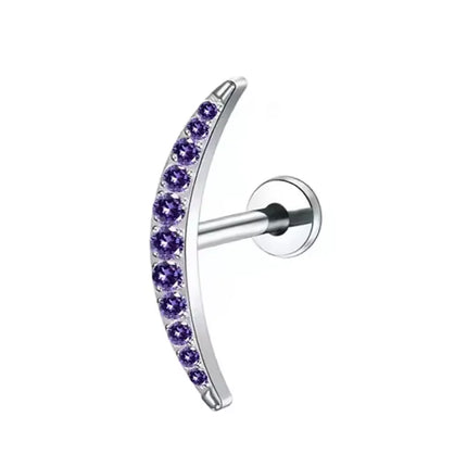 F136 Titanium Alloy Fashion Purple Zirconia Stud Earring Set with Cartilage Piercing Lip Stud and Ear Lobe Body Piercing Jewelry