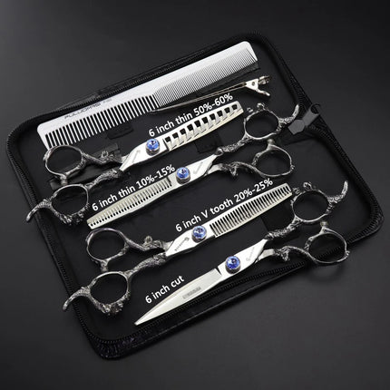 Sharonds 6/7/8 Silver Black Dragon Handle Hair Salon Hairdressing Scissors High Quality 440c Steel Professional Cutting Scissors