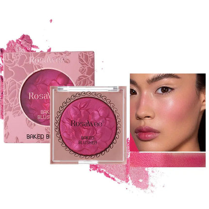 European American Style Rose Blush with Shimmer Fine Glitter Highlighting Contour Powder for Face Natural and Three-Dimensional