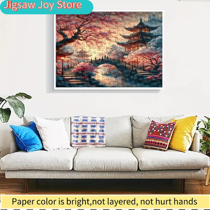 500/ Japanese-Inspired Cherry Blossom & Pagoda Jigsaw Puzzle - Large-Scale Challenging Adult Puzzle with Vibrant Colors, Intri