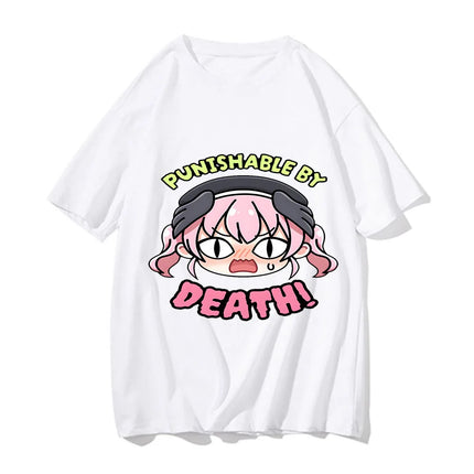 Blue Archive Punishable By Death Print T Shirt Rap Men's Women's Tshirt Cartoon Oversized Short Sleeve Casual Pure Cotton Tees
