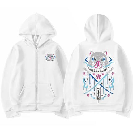 Inosuke Anime Hoodies Men Women Kimetsu no Yaiba Kawaii Manga Sweatshirts Gothic Harajuku Hooded Pullover Casual Streetwear