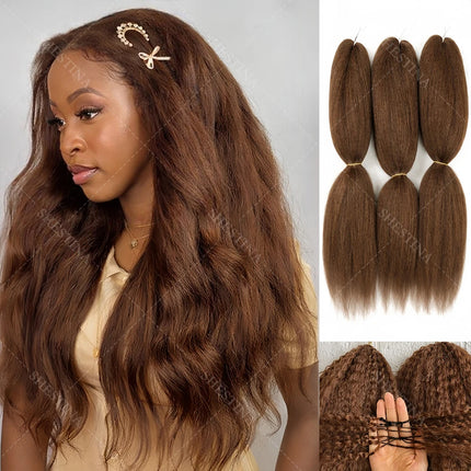 Kinky Straight Crochet bundles Human Hair Extensions 5pack/300g Miracle Knots #4 Chocolate Brown Yaki Straight Feather Bulk Hair