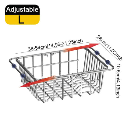 Adjustable Drain Baskte Stainless Steel Sink Tableware Rack Kitchen Fruit Drainer Expandable Vegetable Washing Basin Dish Rack