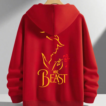 Romantic Theme Beauty and the Beast Couple Hoodies Men'S Women'S Separate Styles Pullover Casual Loose Fit Sweatshirt Hoodie Y2K