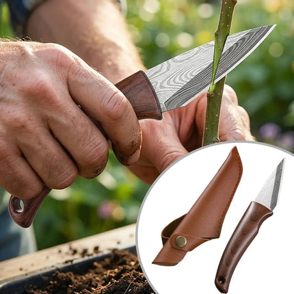 Wooden Handle Grafting Knife With Leather Shell Suitable For Garden Grafting/unpacking Etc Solid Wood Handle Garden Hand Tool