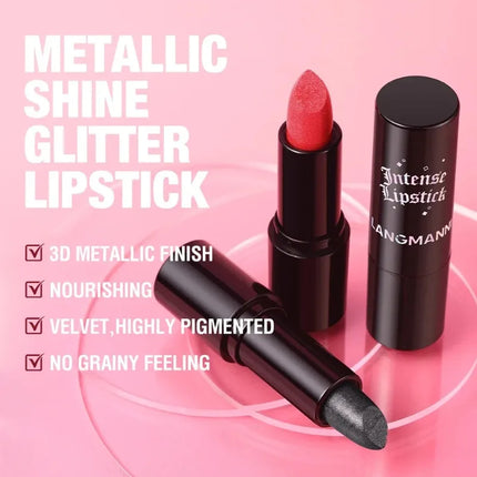 Nude Gray Metallic Lipstick Glitter Diamond Waterproof Long-Lasting Lip Gloss High Pigment Shiny Sparkling Pearl Lip Tint Makeup