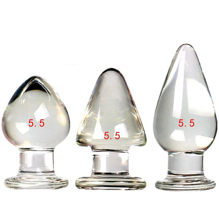 VaHppy Glass Anal Plugs Large 5.5cm Transparent/Golden SM BDSM Adult Sex Toys Unisex Lesbian Gay Anal Masturbator Stimulation