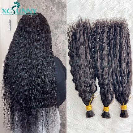 Bulk Human Hair For Braiding Wet And Wavy Braiding Human Hair Extensions Bundles Curly Bulk Hair For Boho Braids Double Drawn