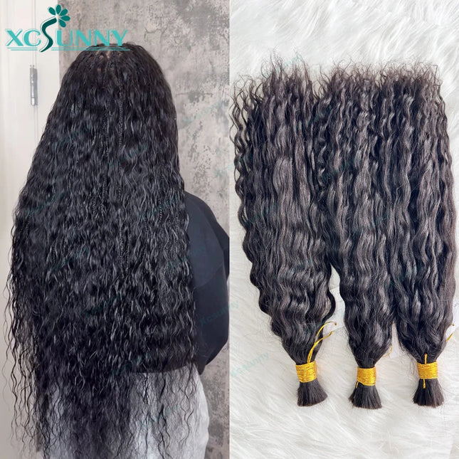 Bulk Human Hair For Braiding Wet And Wavy Braiding Human Hair Extensions Bundles Curly Bulk Hair For Boho Braids Double Drawn