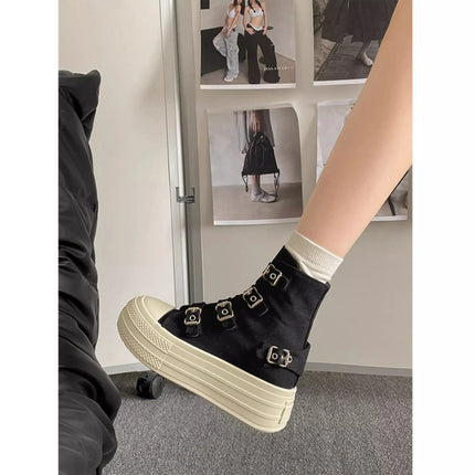 CHABELLA Women's High Top Canvas Shoe Design Buckle Strap Zip Simplicity Female Shoes 2025 High Street Grace Walking Shoes